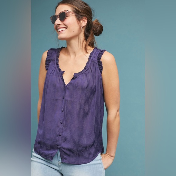 Anthropologie Maeve Barrentine Sleeveless Button-Down, Navy - Picture 1 of 11